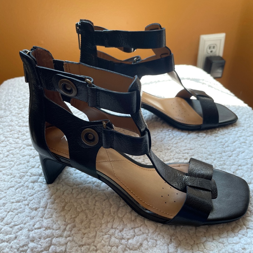 Black leather heels